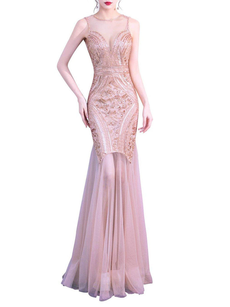 [US Warehouse] Pink 1920s Sequin Gatsby Long Dress