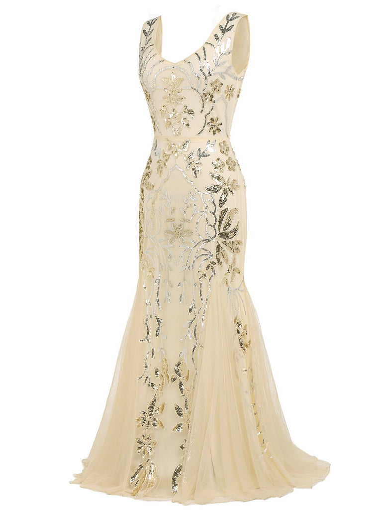 [US Warehouse] Apricot 1920s Sequin Maxi Dress