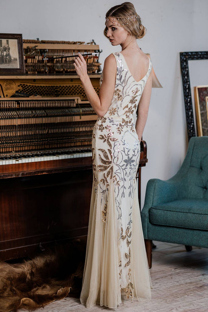 Apricot 1920s  Sequin Maxi Dress