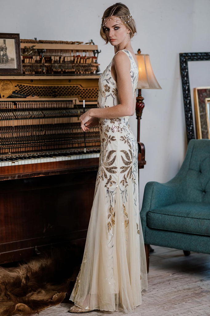 Apricot 1920s  Sequin Maxi Dress