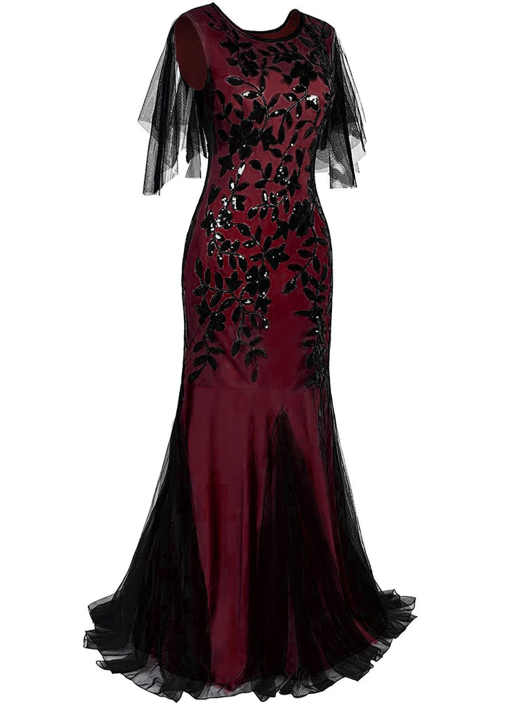 Wine Red 1920s Sequin Maxi Gowns Dress – Retro Stage - Chic Vintage ...