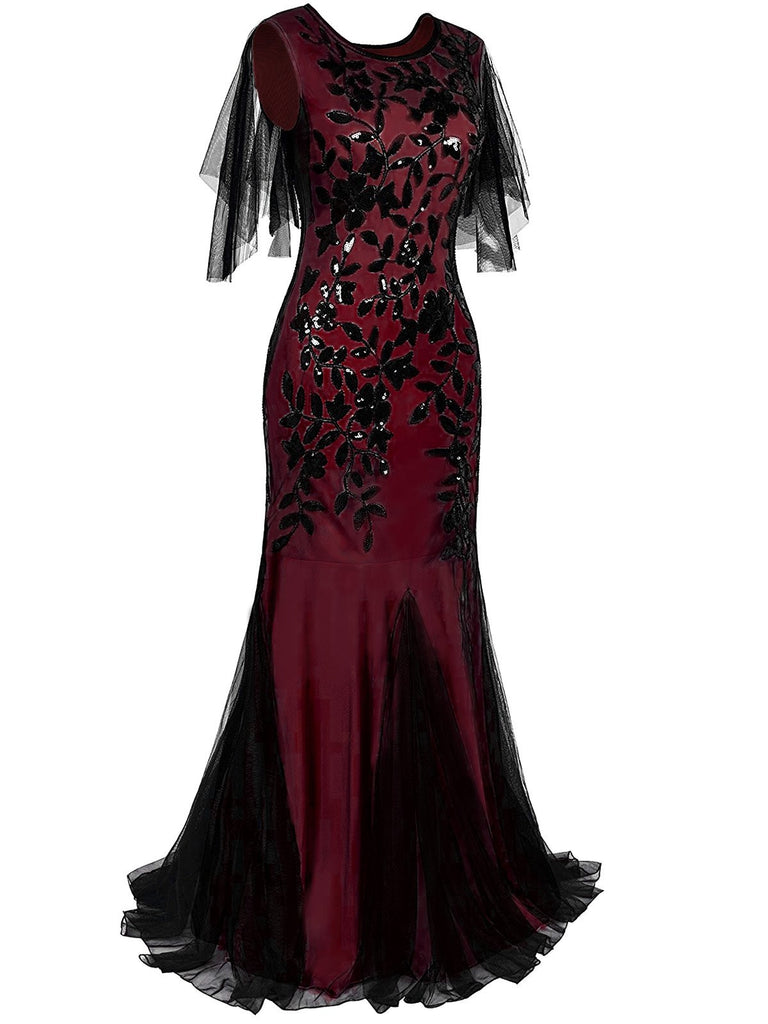 [US Warehouse] Wine Red 1920s Sequin Maxi Gowns Dress