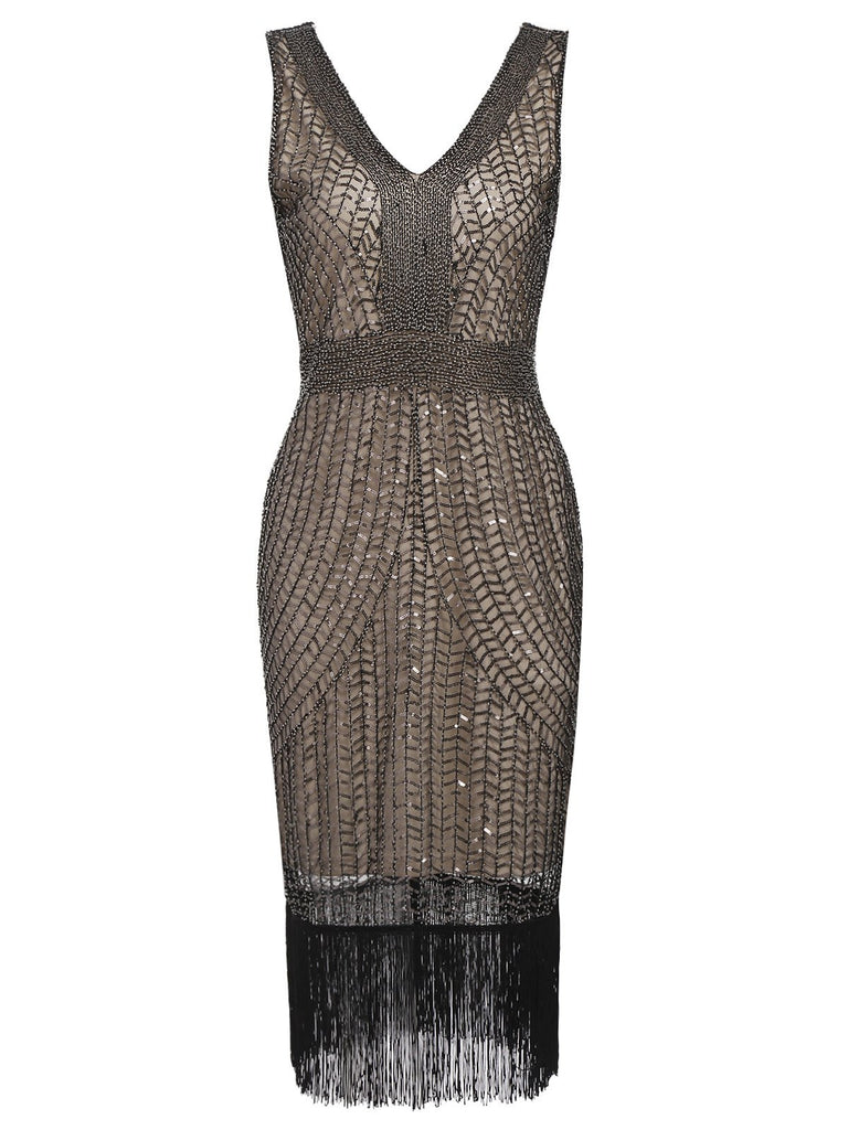 Apricot 1920s Sequin Fringe Flapper Dress