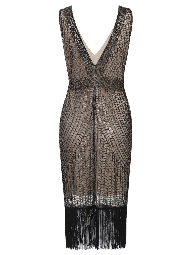 Apricot 1920s Sequin Fringe Flapper Dress