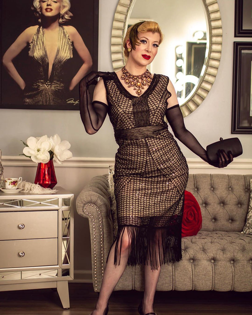 Apricot 1920s Sequin Fringe Flapper Dress