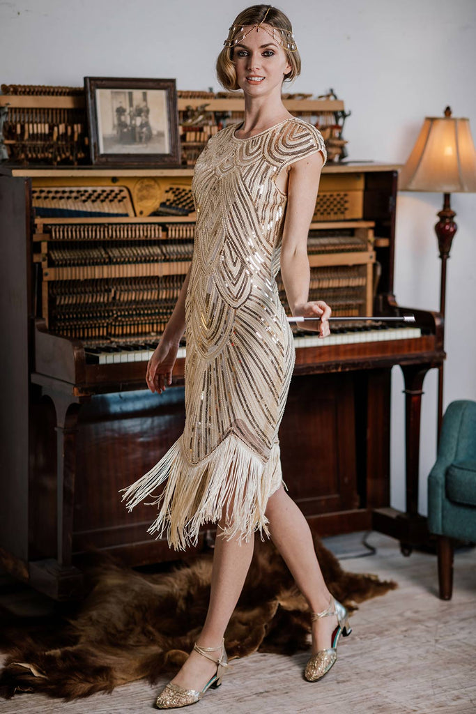 1920s Sequin Beaded Fringed Dress