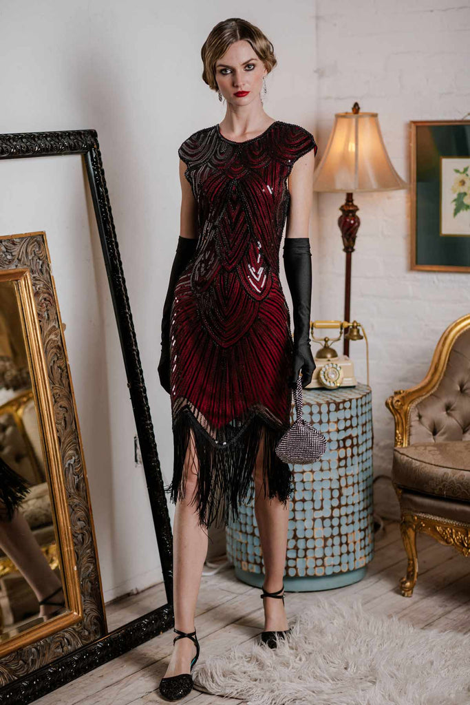 [US Warehouse] Red 1920s Sequin Beaded Fringed Dress