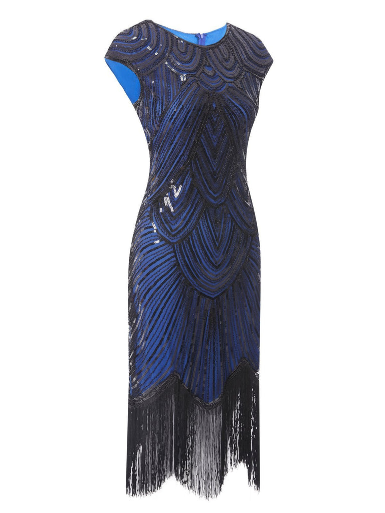 Blue 1920s Sequin Beaded Fringed Dress
