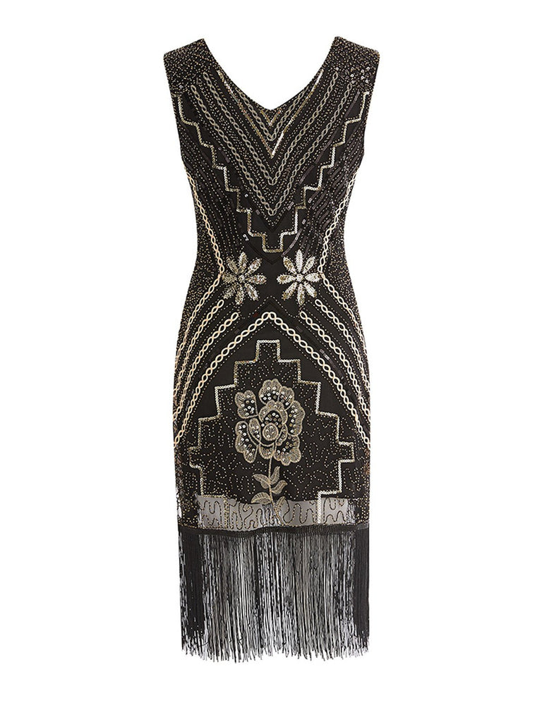 1920s Sequined Fringe Flapper Dress