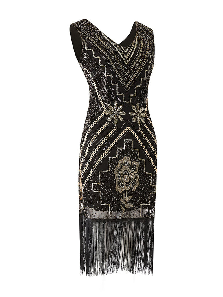 1920s Sequined Fringe Flapper Dress