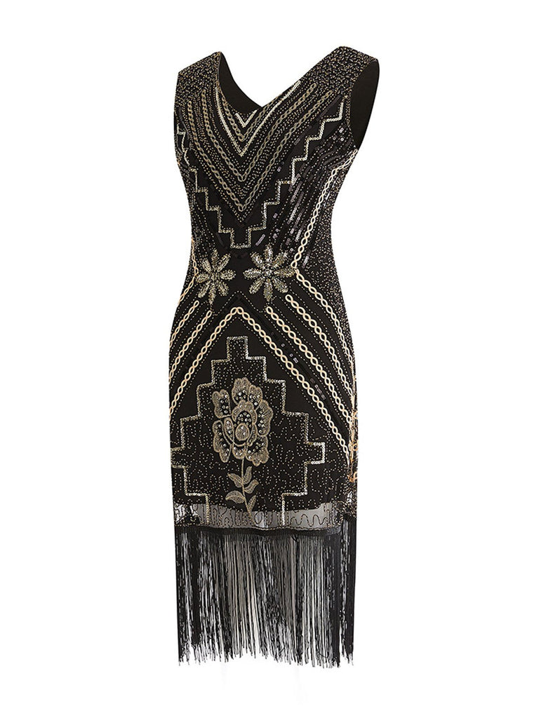 1920s Sequined Fringe Flapper Dress