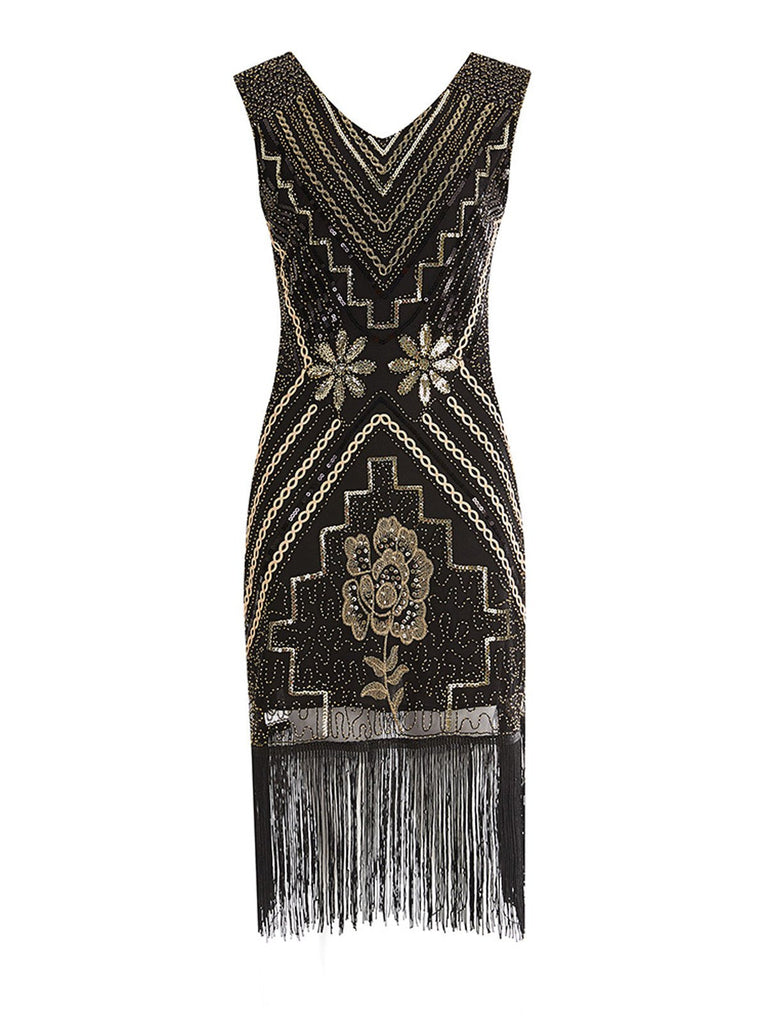 1920s Sequined Fringe Flapper Dress