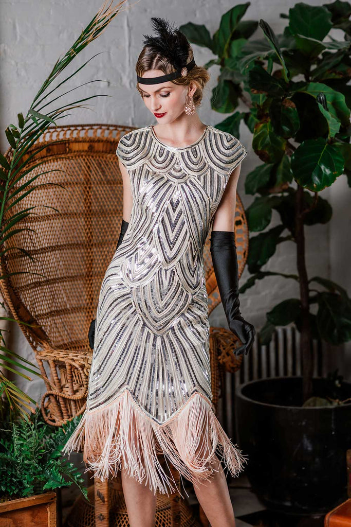 [US Warehouse] Pink 1920s Tassel Gatsby Flapper Dress | Retro Stage