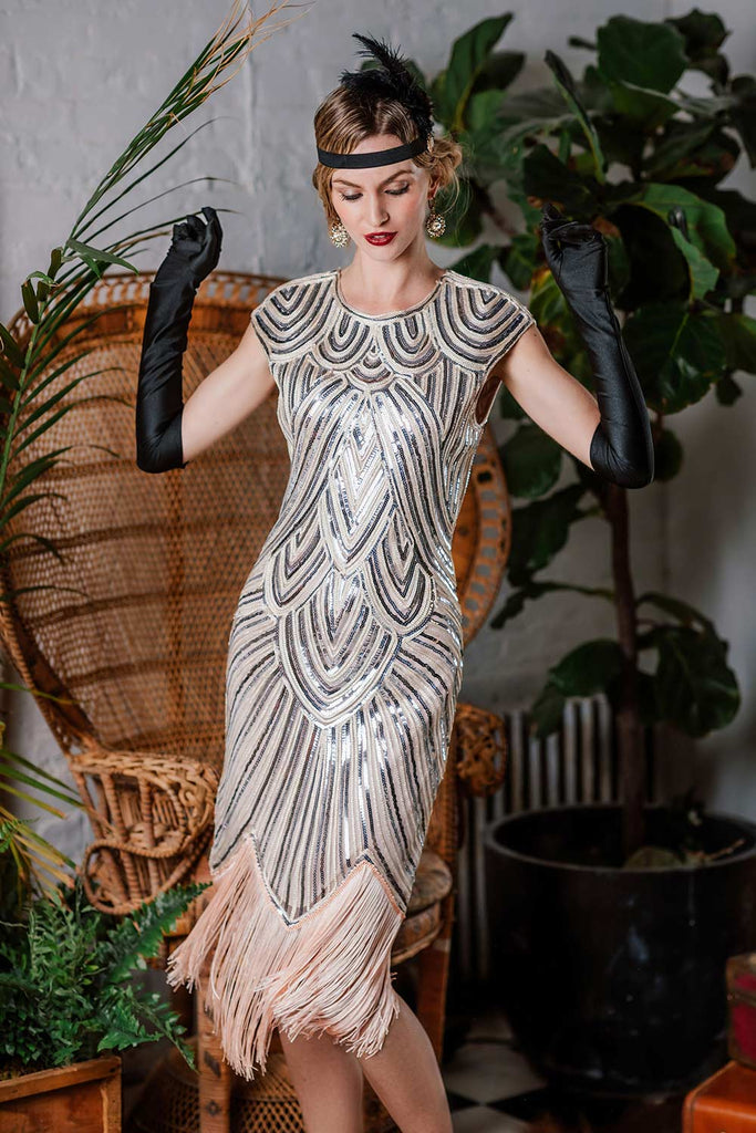 [US Warehouse] Pink 1920s Tassel Gatsby Flapper Dress