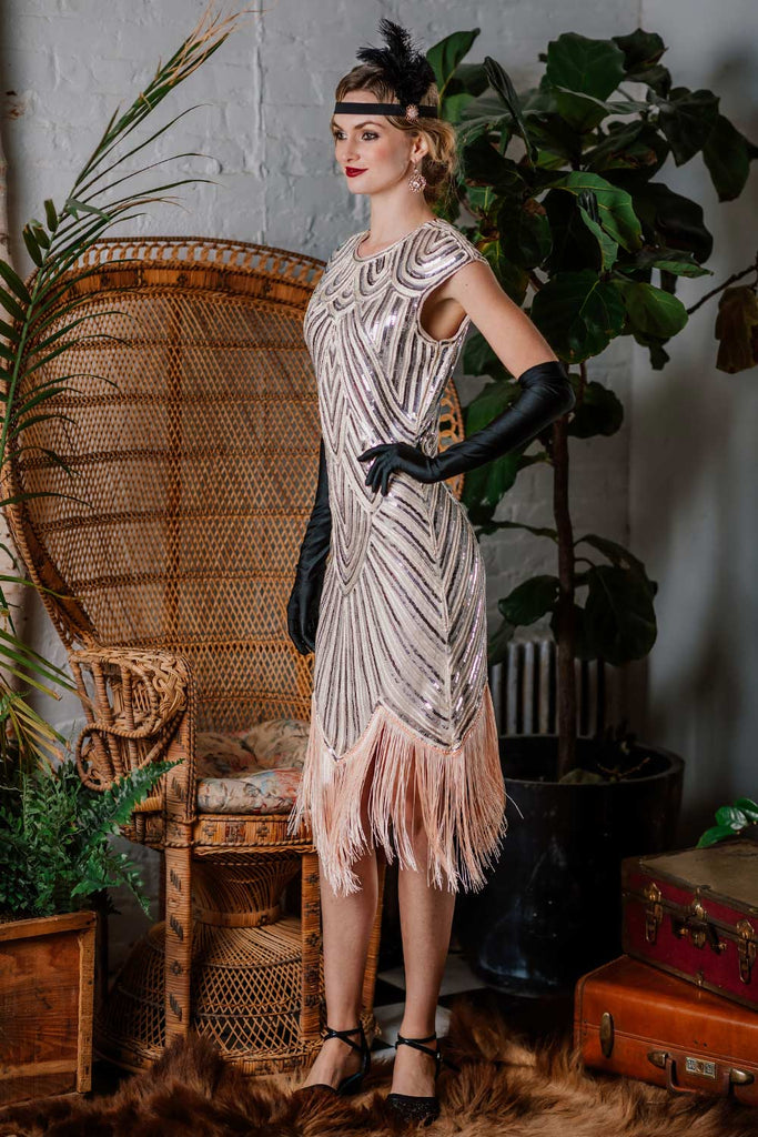 [US Warehouse] Pink 1920s Tassel Gatsby Flapper Dress