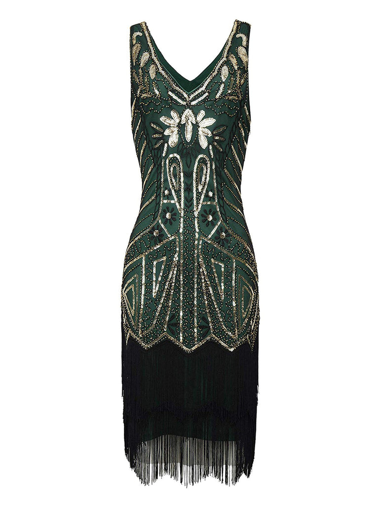 [US Warehouse] Green 1920s Sequin Fringed Flapper Dress