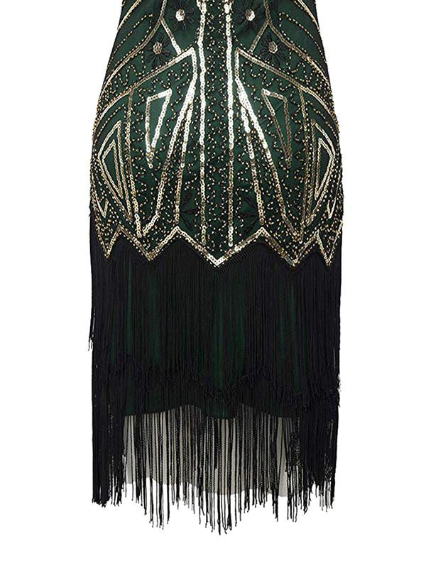 [US Warehouse] Green 1920s Sequin Fringed Flapper Dress | Retro Stage