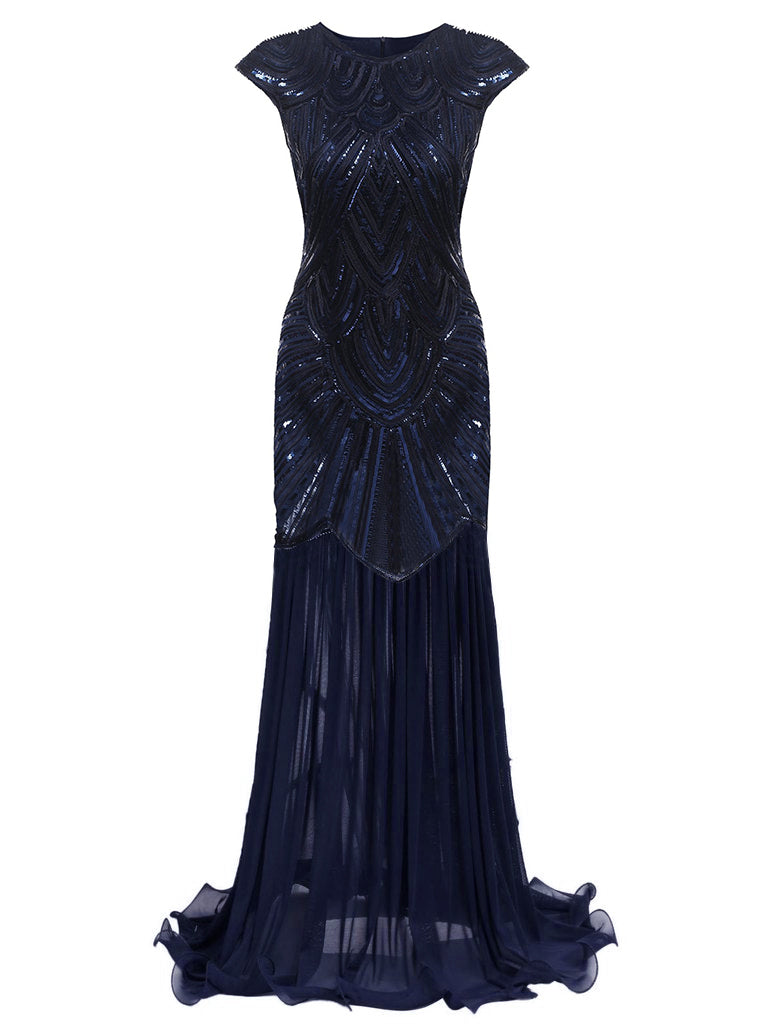 1920s Embroidery Sequin Maxi Dress
