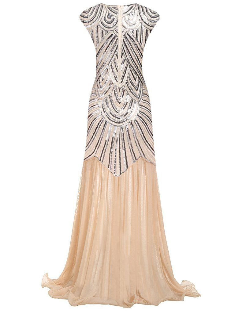 1920s Embroidery Sequin Maxi Dress
