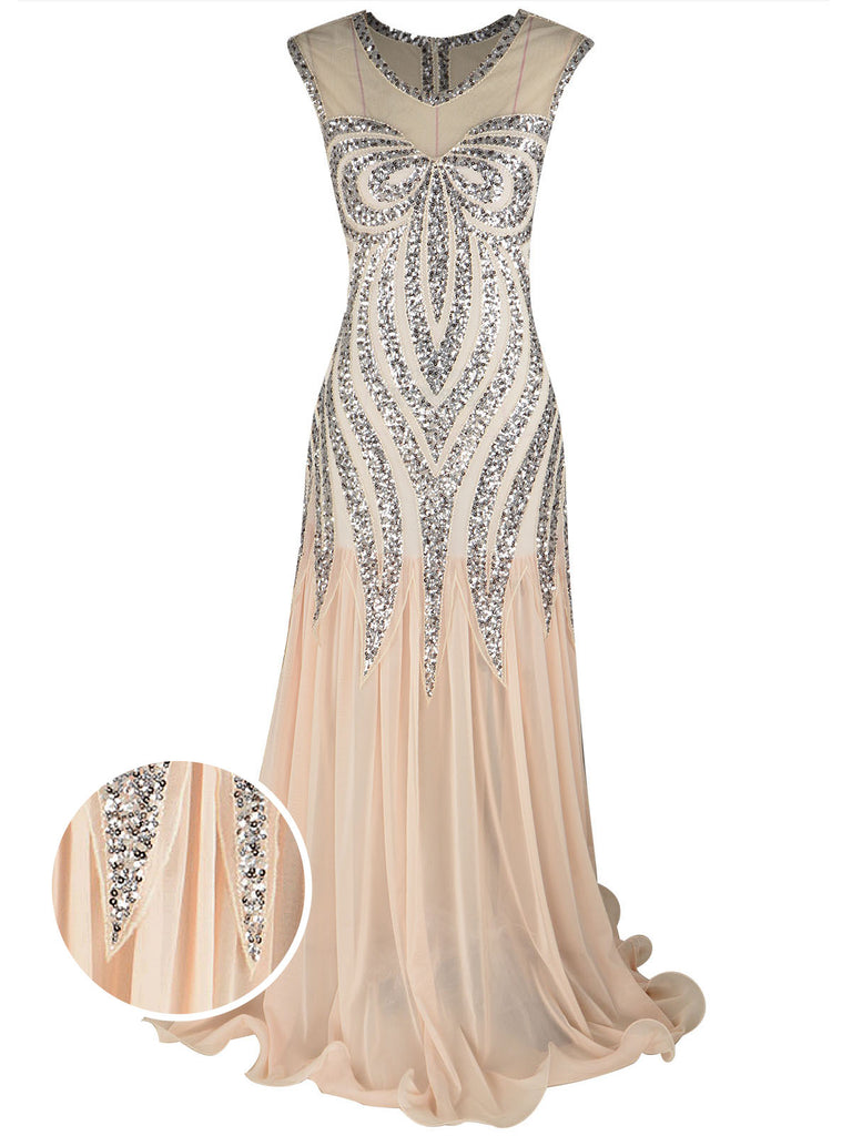 1920s Sequined Elegant Maxi Dress