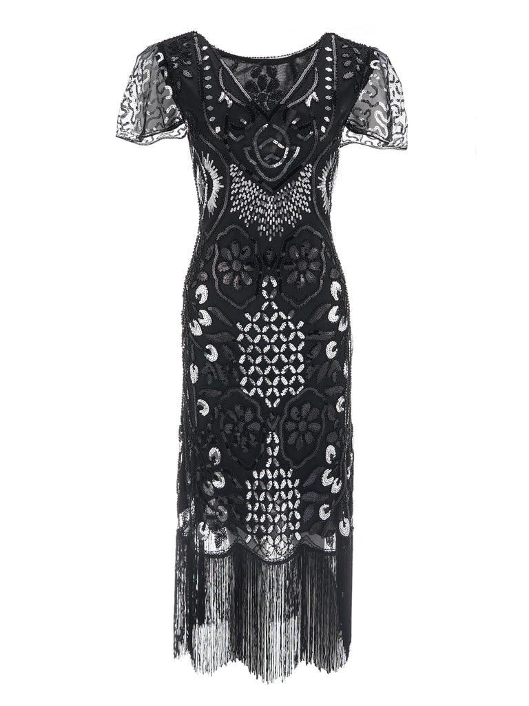 1920s Floral Tassel Sequined Dress