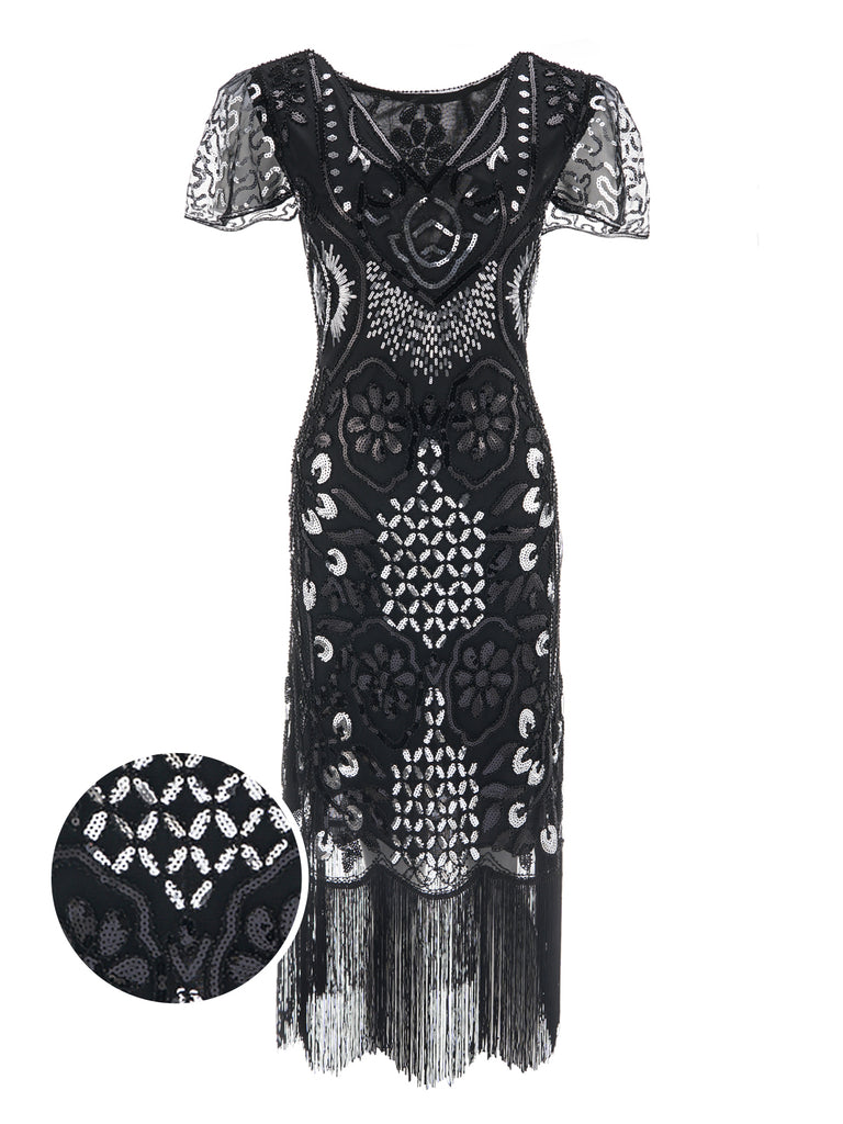 1920s Floral Tassel Sequined Dress