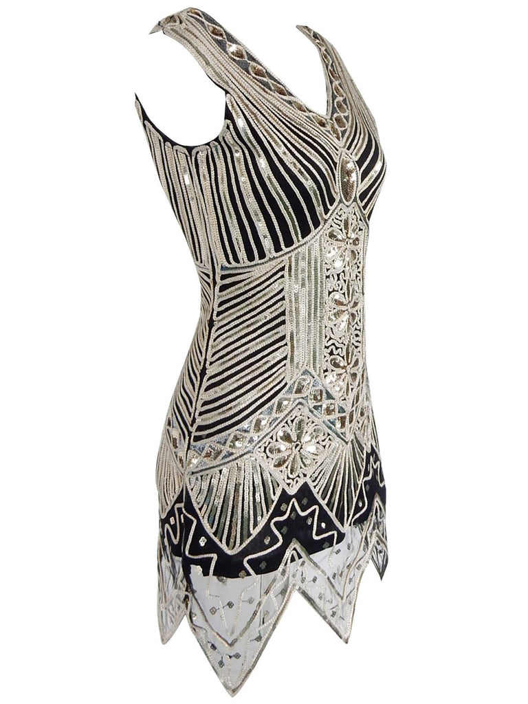 Plus Size Apricot 1920s Sequined Flapper Dress