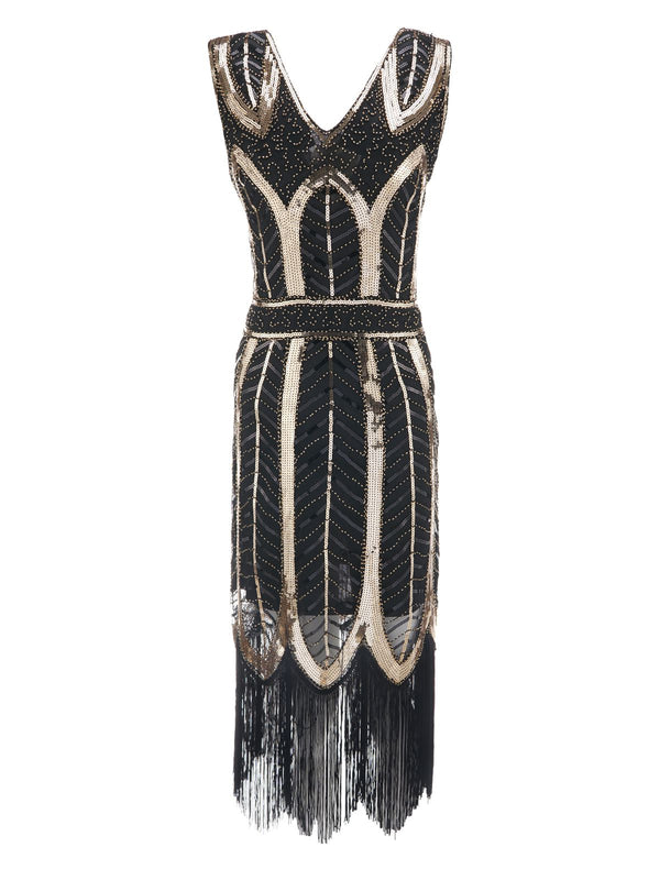 1920s Leaves Sequined Tassel Dress | Retro Stage