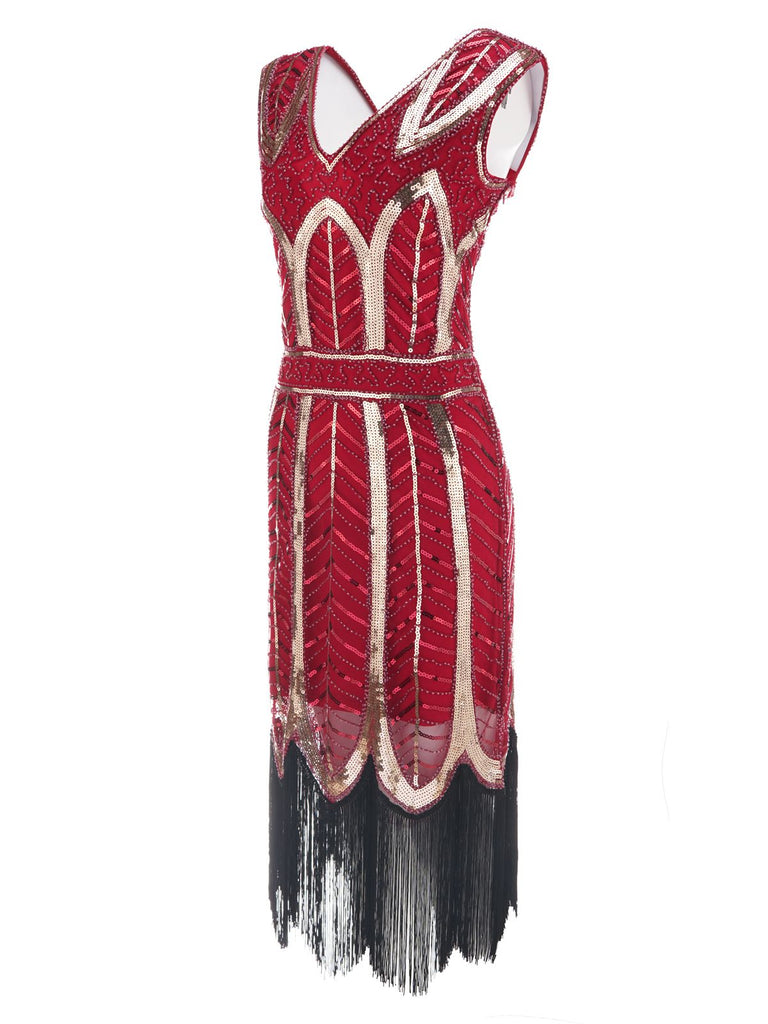 1920s Leaves Sequined Tassel Dress