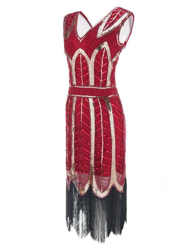 1920s Leaves Sequined Tassel Dress – Retro Stage - Chic Vintage Dresses ...