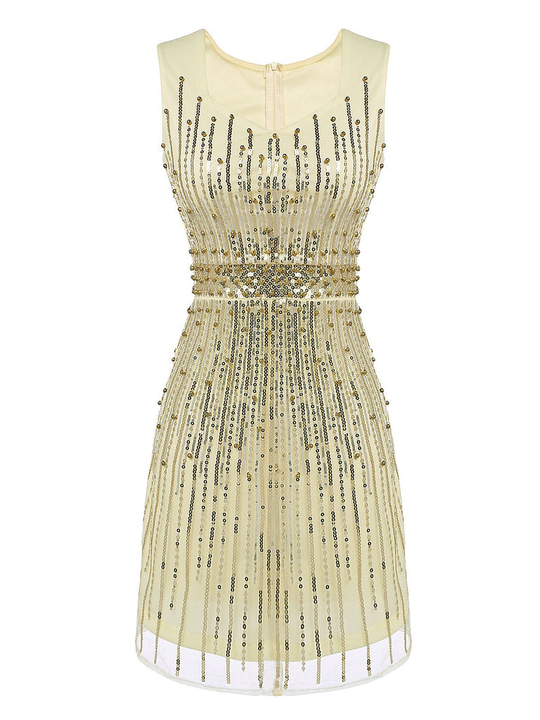 [US Warehouse] Beige 1920s Sequined Embellished Dress