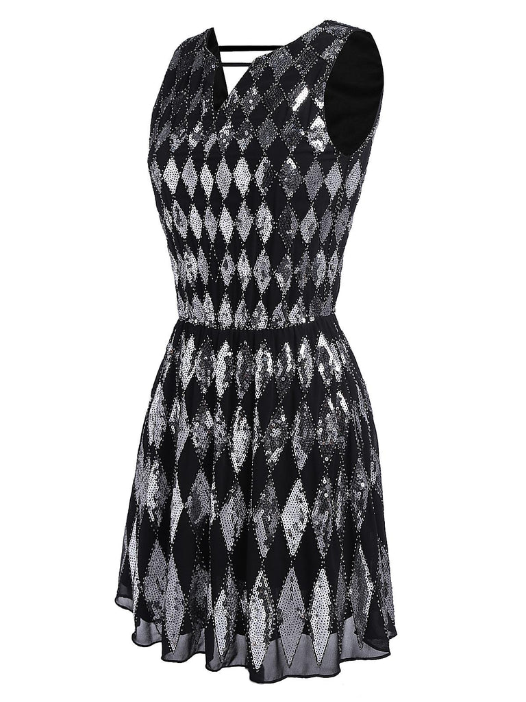 [US Warehouse] Black 1920s Sequined Backless Geometric Dress