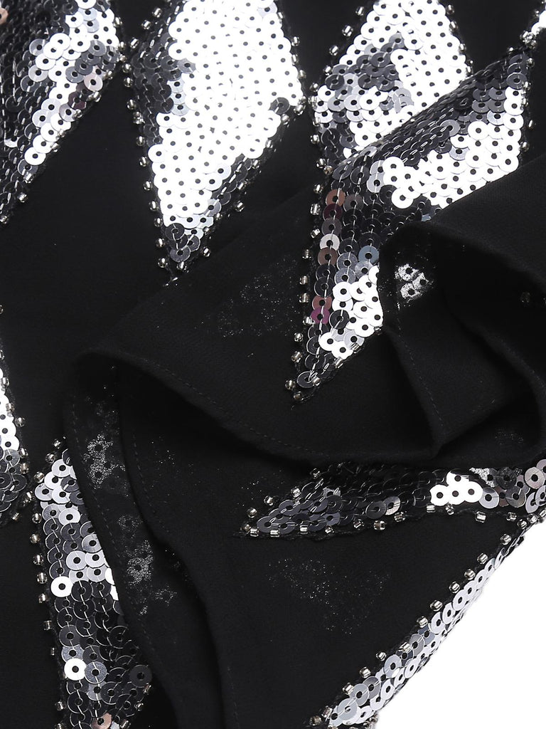 [US Warehouse] Black 1920s Sequined Backless Geometric Dress