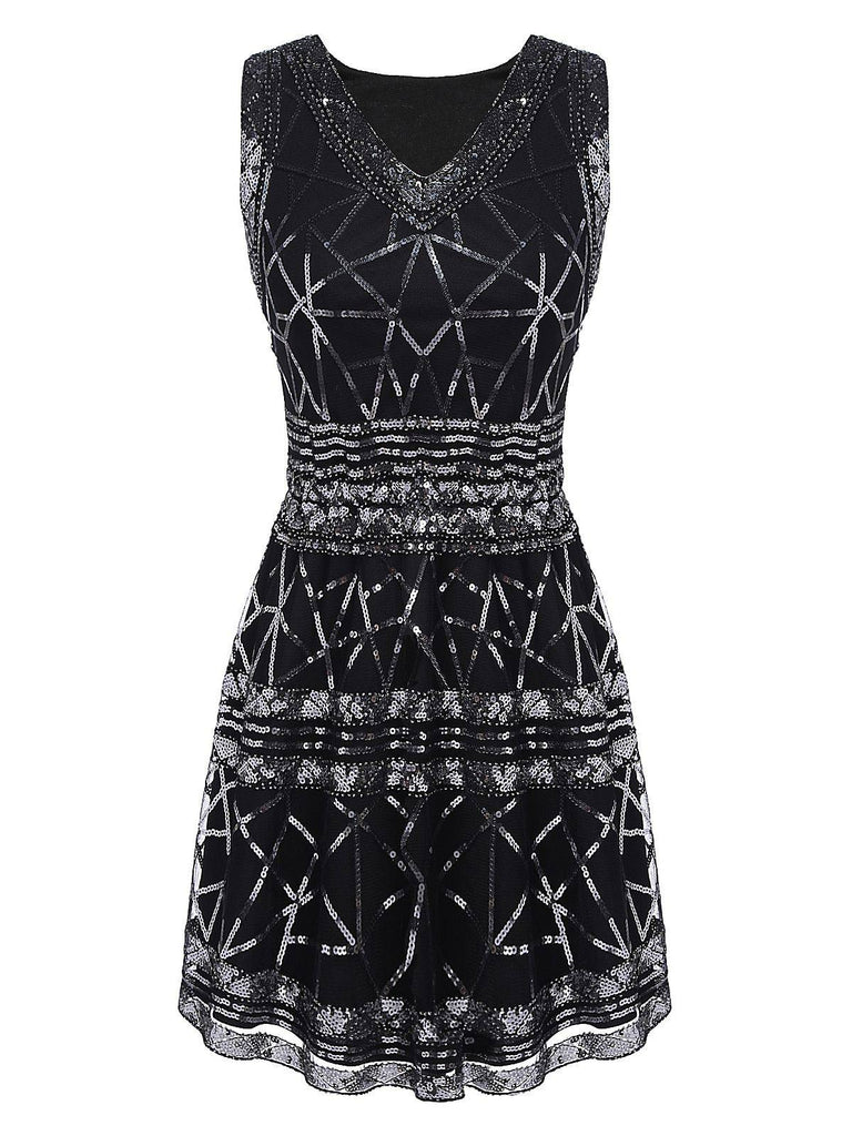 [US Warehouse] Black 1920s Geometric Sequined Dress