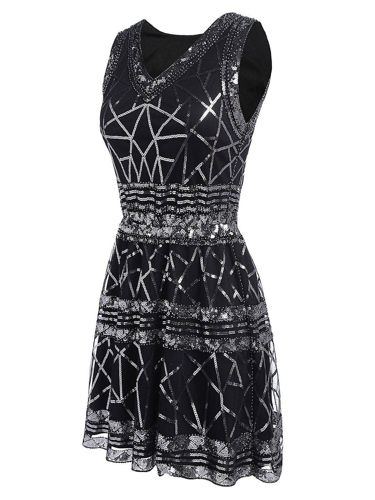 [US Warehouse] Black 1920s Geometric Sequined Dress