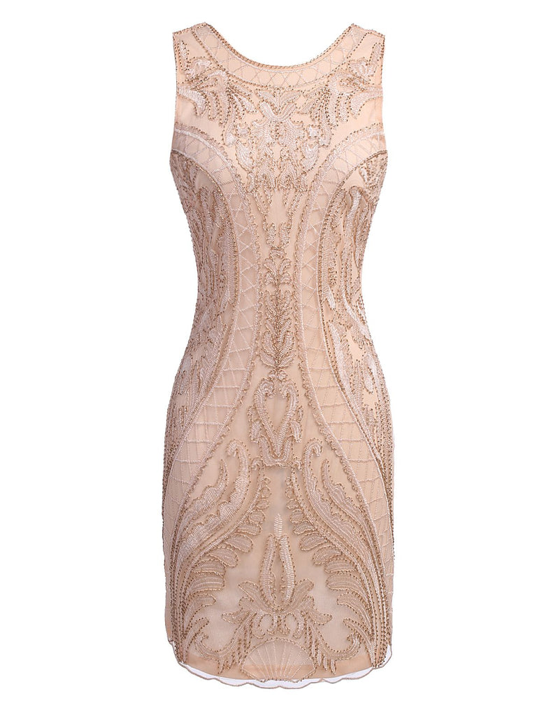 [US Warehouse] Pink 1920s Beaded Embroidery Dress