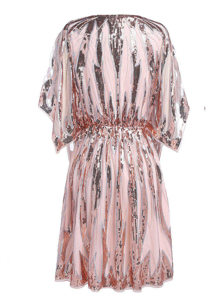 [US Warehouse] Pink 1920s Sequined Flare Sleeve Dress