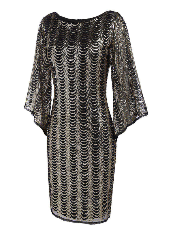 [US Warehouse] Gold 1920s Sequined Flare Sleeve Dress – Retro Stage ...