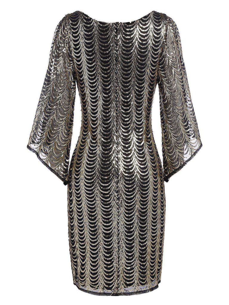 [US Warehouse] Gold 1920s Sequined Flare Sleeve Dress