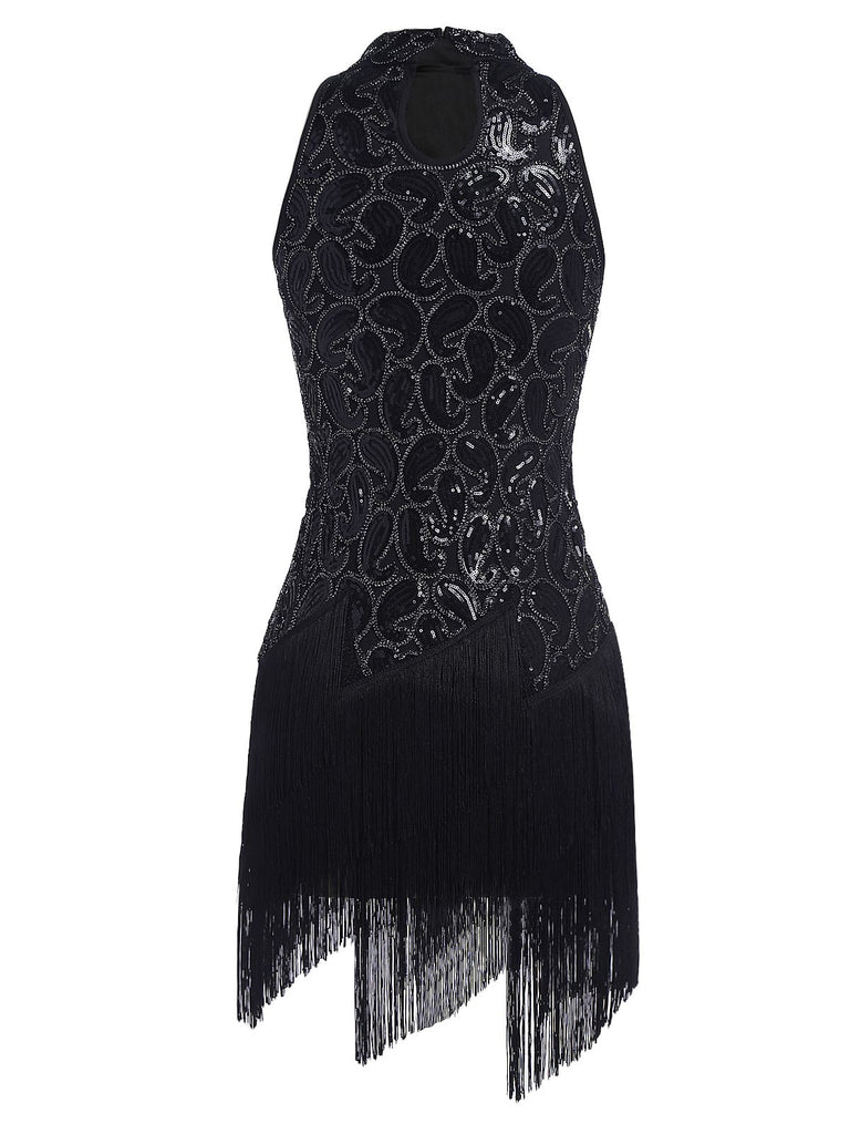 Black 1920s Sequined Glitter Dress