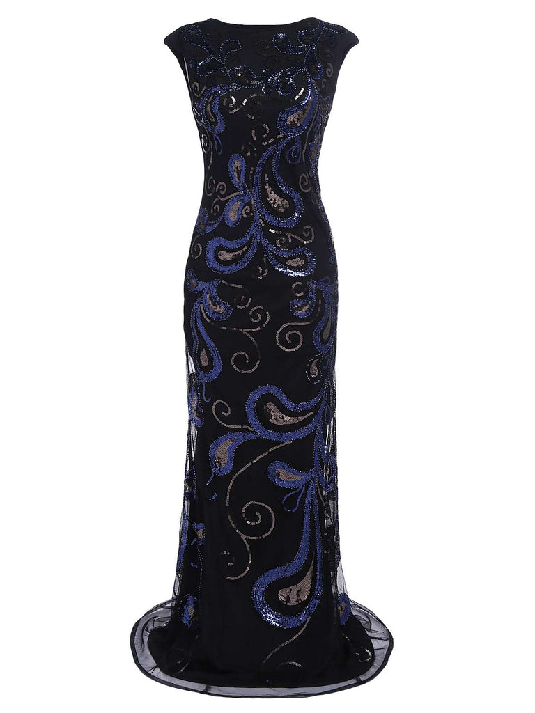 [US Warehouse] Dark Blue 1920s Sequined Maxi Dress