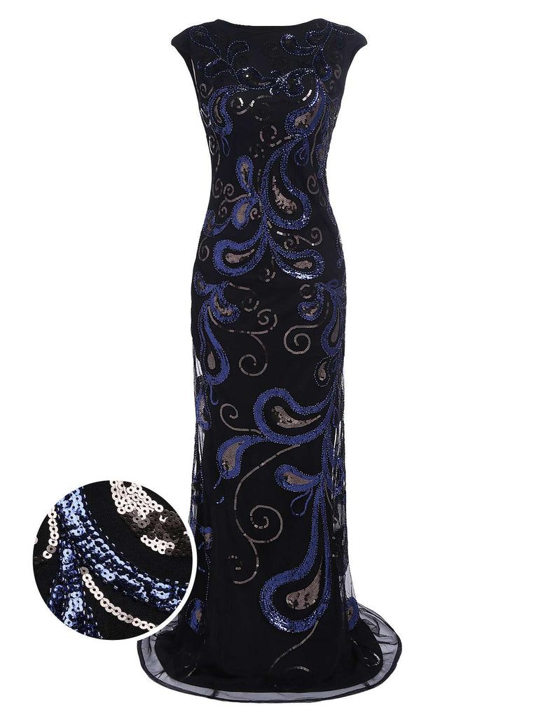 [US Warehouse] Dark Blue 1920s Sequined Maxi Dress