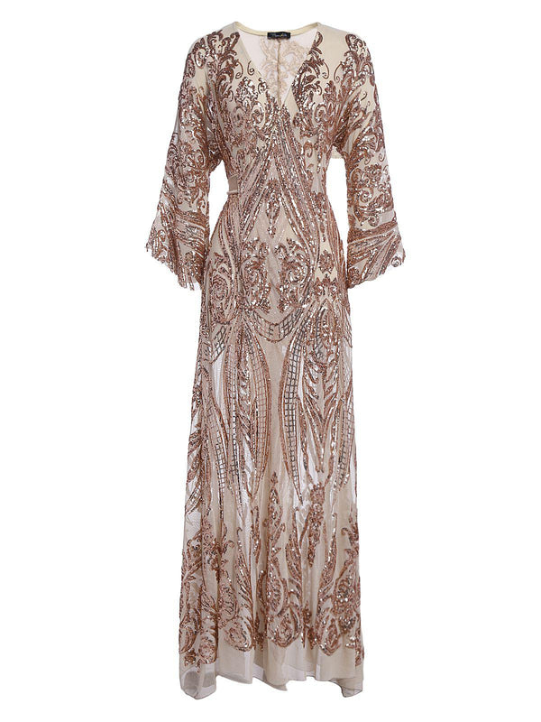 [US Warehouse] Apricot 1920s Sequined Maxi Cover-ups Dress – Retro ...
