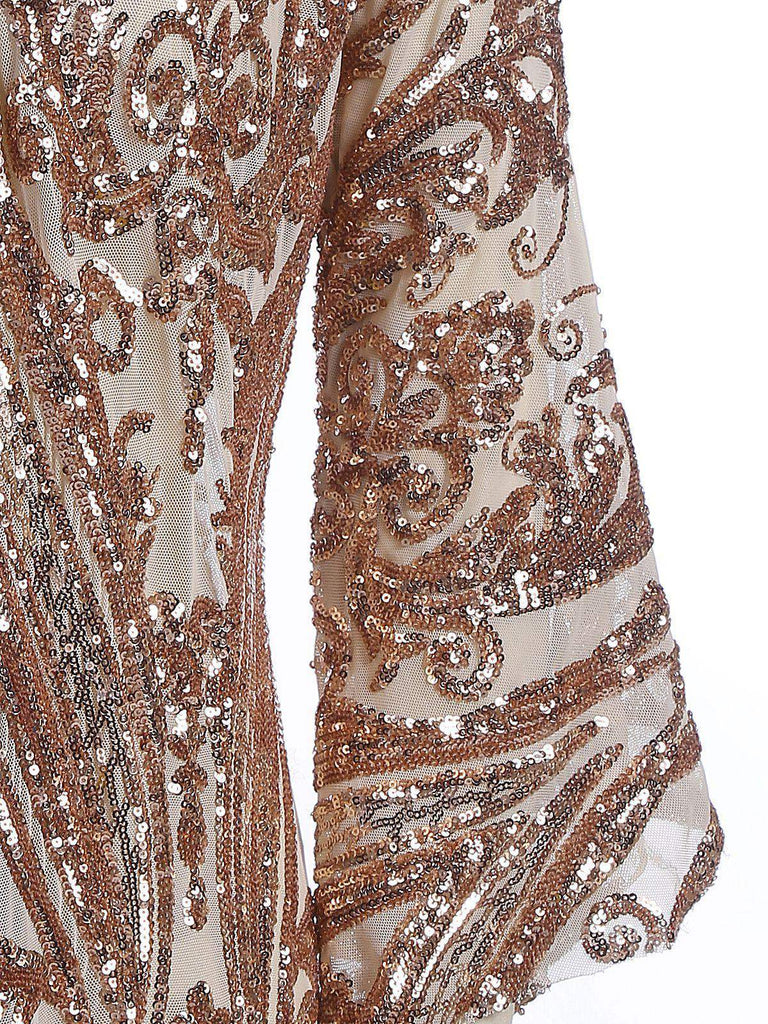 [US Warehouse] Apricot 1920s Sequined Maxi Cover-ups Dress