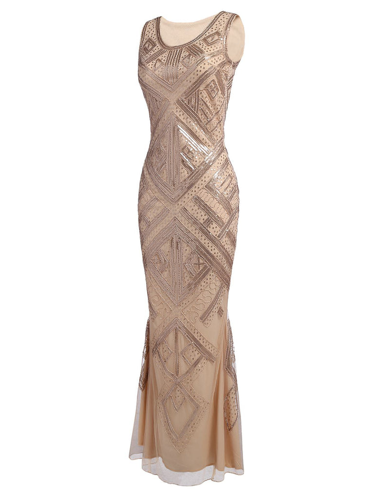 [US Warehouse] Beige 1920s Sequined Maxi Dress