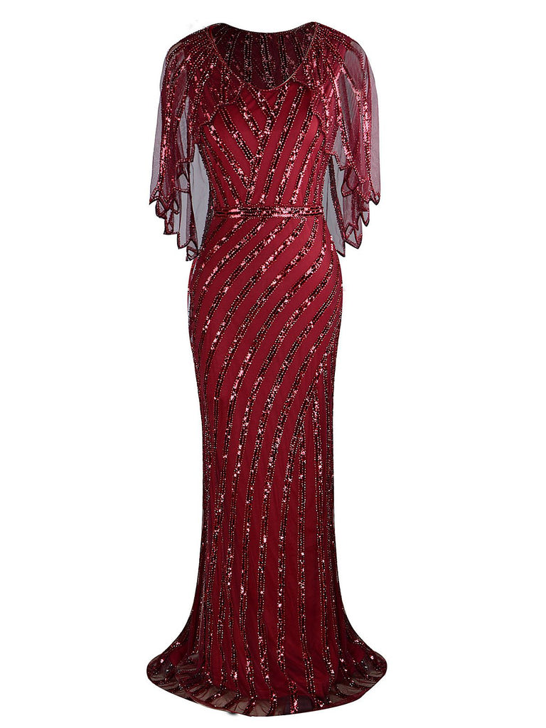 1920s Mesh Sequined Cape Maxi Dress – Retro Stage - Chic Vintage ...