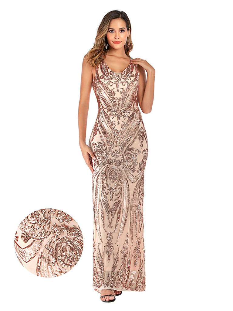 [US Warehouse] Pink 1920s Sequined Embellished Maxi Dress