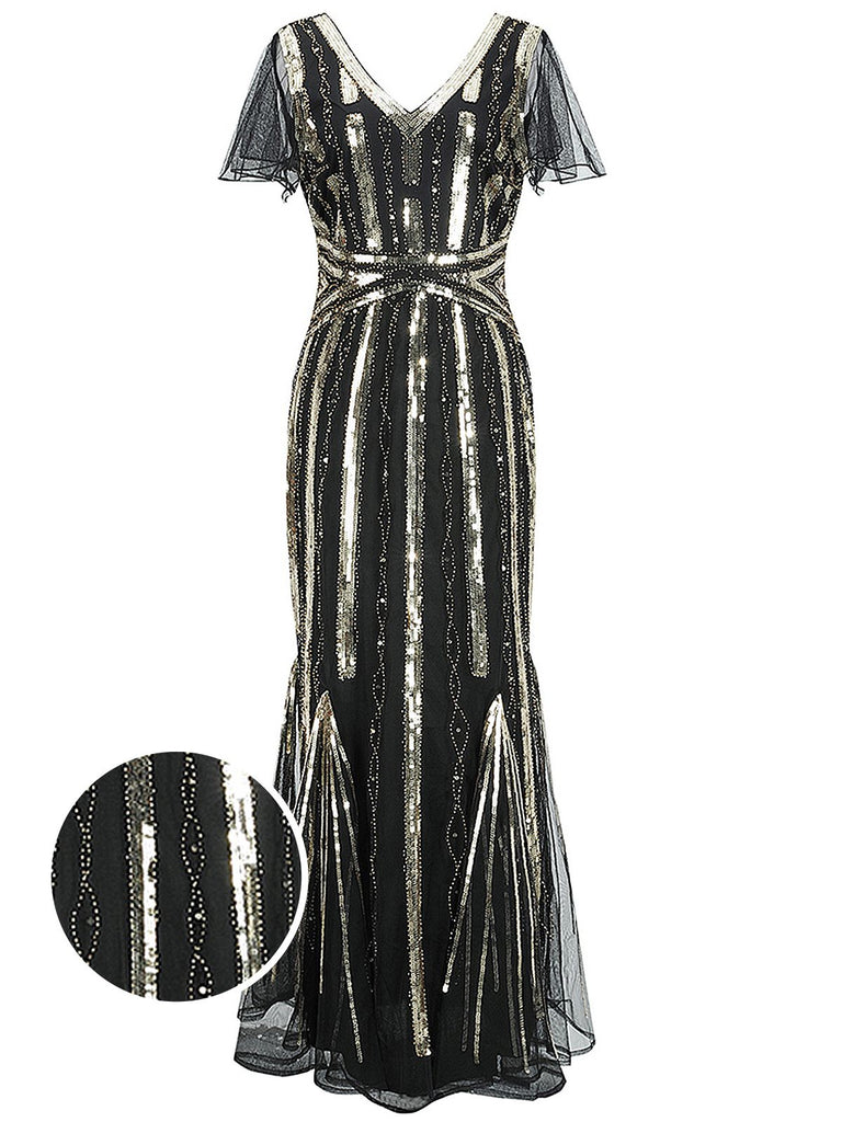 [US Warehouse] 1920s Cap Sleeve Sequined Embellished Dress