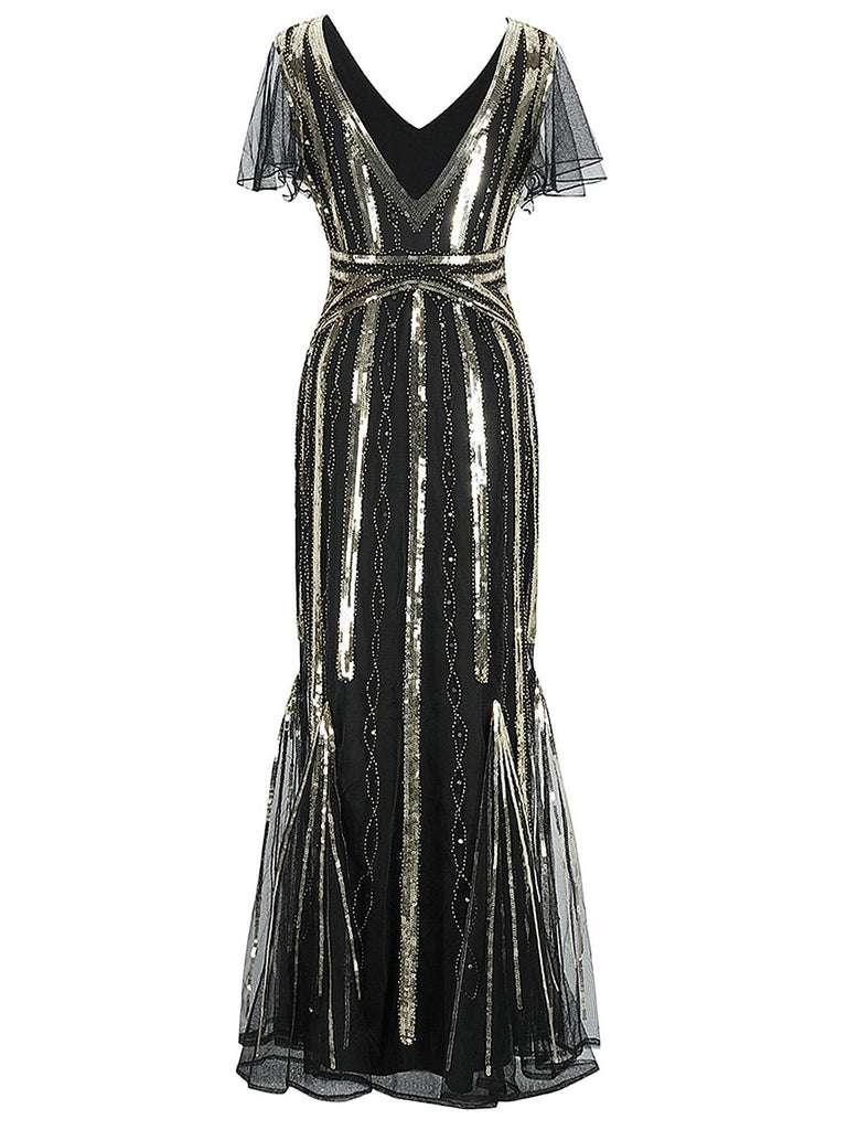 [US Warehouse] 1920s Cap Sleeve Sequined Embellished Dress
