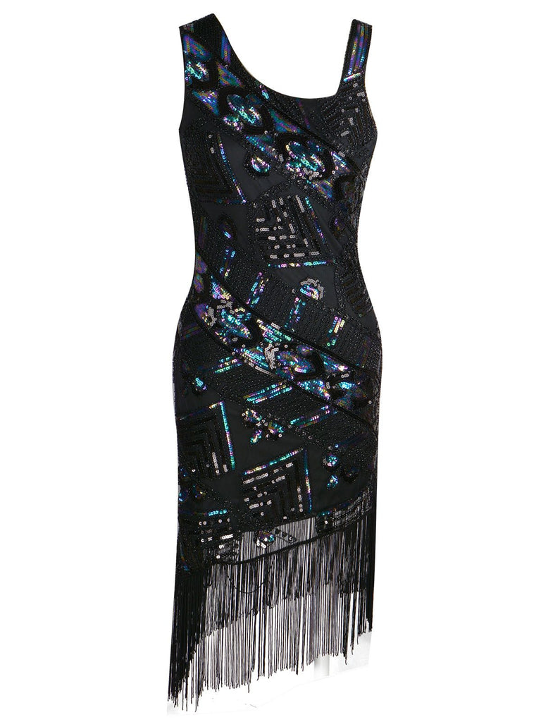 1920s Sequined Tassel Asymmetrical Dress | Retro Stage